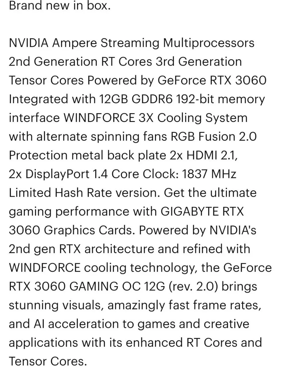 NIB Gigabyte GeForce RTX 3060 Gaming OC 12G